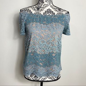 WAYF Blue Lace Overlay Blouse S